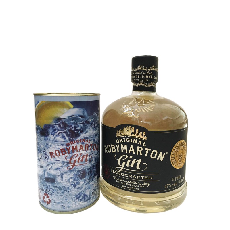 gin roby marton italian premium dry gin cl.70 con bicchiere in metallo