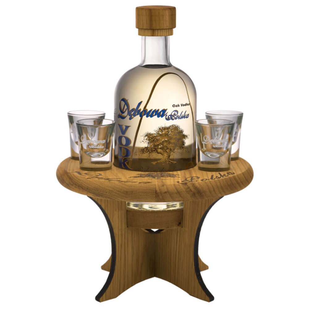 Belyse erfaring ubetalt vodka debowa cl.70 with wooden table + 4 glasses