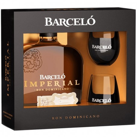 rhum barcelo imperial cl.70 con astuccio e 2 bicchieri