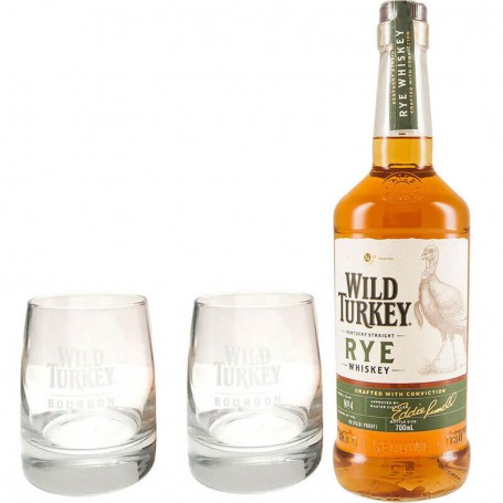 whisky wild turkey rye cl.70 con 2 bicchieri bassi