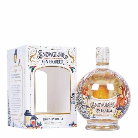 GIN LIQUEUR SNOW GLOBE ORANGE & GINGERBREAD CL.70 LEUCHTEND MIT FALL